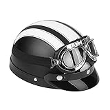  Zerone Roller-Helm,Universal-Motorrad-Roller aus Kunstleder mit offenem Gesicht, halber Helm und Visier UV-Brille (Weiß)