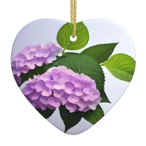 Christmas Ceramic Heart Pendant YYHHAOFA Branched Hydrangea Printed Smooth and Bright for Christmas Mouse Tree Home and Supermarket Decoration