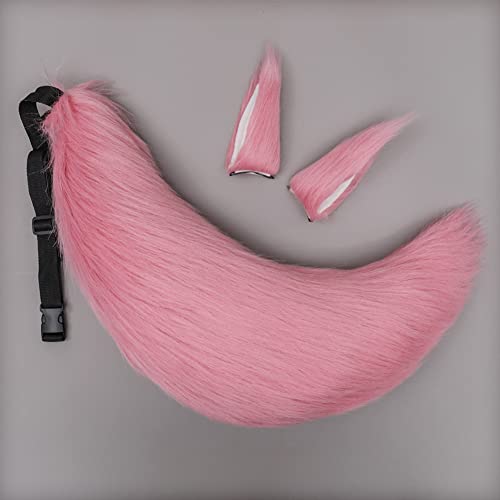 ILUFAM Handmade Fox Wolf Costume Accessories Set Fox Ears Hair Clip Hairpin and Tail Animal Anime Cosplay Halloween Party Fancy Dress (Pink) - Image 2