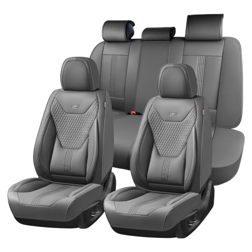 Image of Coverado Car Seat Covers Full Set, Front Seat Covers with Lumbar Support and Back Seat Cover Waterproof Leather Automotive Seat Cover, Universal Car Interior Protectors Cushion for Most Cars