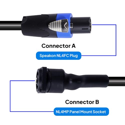 Image of 4 Conductor Speakon Cable to NL4MP Socket, 3.28FT 12AWG 1PCS | 4 Wire NL4FX Twist Lock Extension Cables, Compatible NL4 & NL2 Series Port, for Chuchero, Speaker, Bi-AMP, Church, Gig, Bar