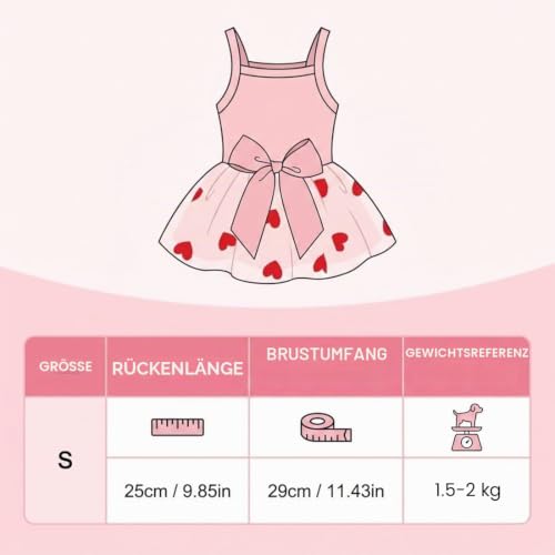 KAHZOR 1 Stück Hundekleid mit niedlichem Herzmuster，Prinzessinnen-Haustierkleidung für Katzen，kleine，mittelgroße Hunde，atmungsaktiv，Haustier-Outfit,Geeignet für Haustiere von 1,5-2 kg