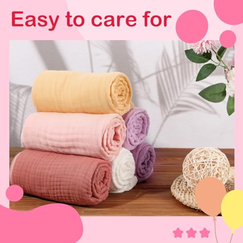 Image of Peryiter 6 Pcs Muslin Hooded Baby Towels, 32 inchx 32 inch Cotton Newborn Bath Towel Muslin Infant Baby Blankets Absorbent Unisex Newborn Registry Gift Essentials for Girls Boys (Purple)