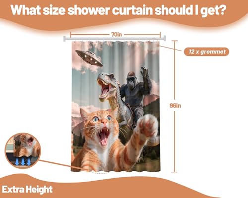 Image of Extra Tall Shower Curtain XL Funny Cat, 70 x 96 Inchs