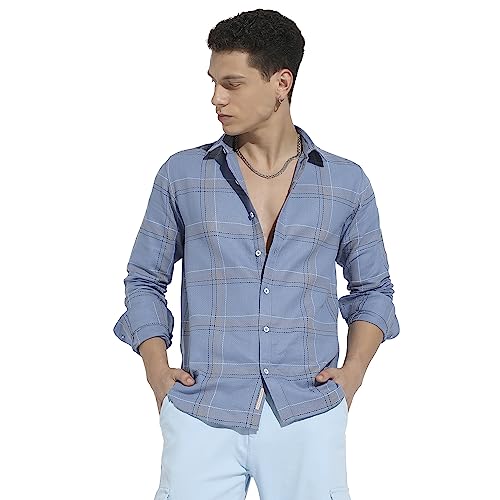 Image of CAHOOT Men's Button Up Regular Fit Shirt for Casual Wear | Regular Sleeve | Spread Collar | Button Closure | Shirts Crafted with Comfort Fit for Everyday Wear
