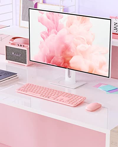 Pink Wireless Keyboard And Mouse With Usb And Type C Receiver, Peious Cute Wireless Keyboard Mouse Combo, Round Key Usb C Rose Gold Keyboard Compatible With Macbook, Windows 7/8/10, Laptop (Pink) #TOP5