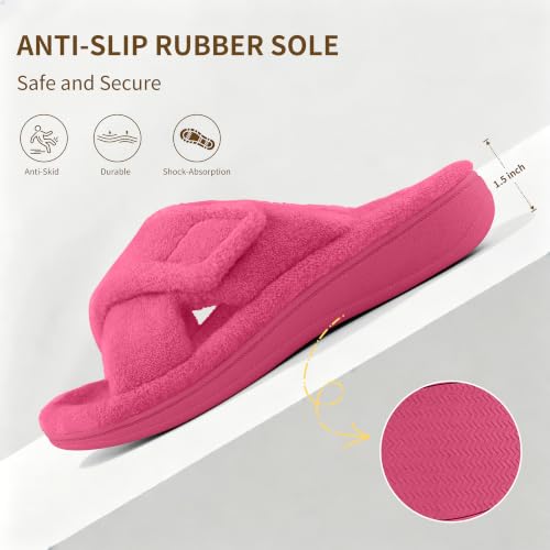 Image of BCSTUDIO Women's Orthopedic House Fuzzy Slippers with Arch Support | Plantar Fasciitis Relief Orthotic Furry Slippers, Open Toe, Cross-Band, Non-slip Sole, Machine Washable, Indoor Outdoor