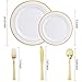 Supernal 60pcs Gold Plastic Dinnerware Set Includes Gold Plastic Plates and Disposable Silverware,Disposable Party Plates and Flatware Service for 12 Guests,Perfect for Birthday,Party,Wedding