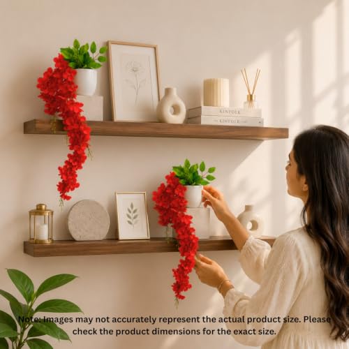 Image of fancymart Artificial Flower Red Wisteria Hanging Plant with White Pot, 60 cm Height, Pack of 2, Realistic Floral Vine for Home, Office, Living Room & Wall Decor