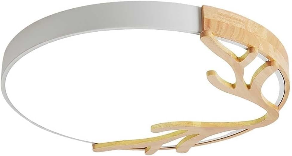 Creative Wooden Art Deer Design Led Ceiling Lamp Round Flush Mount Ceiling Light Fixture Three-Tcolored Ceiling Lamp for Bedroom and Living Room Lighting Fixtures(White,50Cm)/White/50Cm