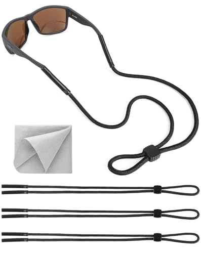 BILIONE Braided Glasses Strap, Eyeglasses & Sunglasses Lanyard Cord for Men Women, Black Eye Glasses Holders Around Neck for Sports, Adjustable Eyewear Retainer Safety String Rope, Pack of 3