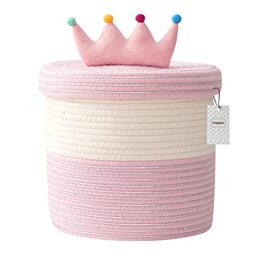 Cesta de almacenamiento tejida de cuerda de algodón Cesto de ropa for bebés Cesto de almacenamiento de guardería Organizador de almacenamiento lindo con tapa for manta de pañales Toalla de juguete, ro