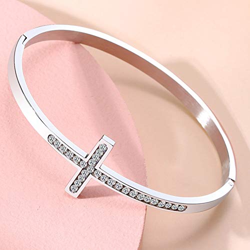 Jude Jewelers Stainless Steel Sideways Cross Christian Religious Bangle Bracelet3
