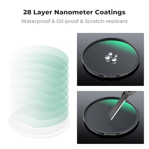 K&F CONCEPT 77mm Shockproof & Ultra Low Reflectivity MCUV Lens Protection Filter, 28 Multi-Coated Waterproof Scratch Resistant HD UV Camera Lens Filter (Nano-X Series)