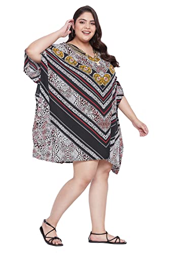 Image of Oussum Short Caftans for Women Plus Size Kaftan Tunic Tops Polyester Summer Beach Clothing Mini Cover Ups Dress for Ladies