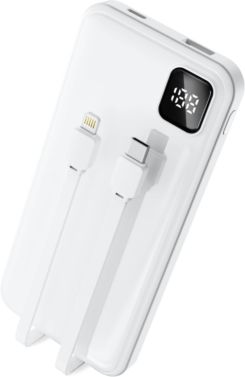 Amazon | 【10000mAh&充電ケーブル2本内蔵】モバイルバッテリー 大容量