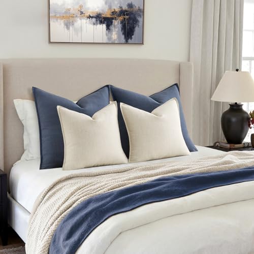 Image of MIULEE Pack of 2 Thick Textured Couch Throw Pillow Covers, Natural Beige Decorative Pillow Covers 16x16, Neutral Linen Cushion Cases for Sofa Bed Living Room Modern Farmhouse Home Decor, No Filling