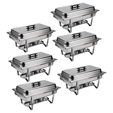 6 Packs Chafing Dish Buffet Set: 9 QT Stainless Steel Food Warmer - 9 Quart Buffet Servers with Fuel Holder & Water Pan - Chafer Set for Banquet Parties Even Catering Wedding (6 Packs) Cover