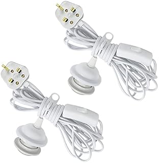 Crzpchas Plug in Pendant Light, 2Pcs E27 Lamp Holder, Hanging Light with Plug, White Pendant Light, Plug in Ceiling Light Fitting with 450cm Cord and Switch, Pendant Lamp Kit Extension for Lampshade
