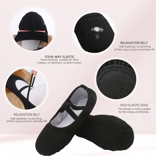 Uniuni Ballettschuhe Mädchen Ballettschläppchen Kinder Ballett Schläppchen Leinen Tanzschuhe Geteilte Ledersohle Schwarz 35