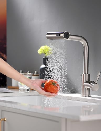 TIMACO - Rubinetto da cucina con doccetta estraibile, rubinetto da cucina orientabile a 360°, miscelatore per lavello da cucina monocomando, nichel spazzolato