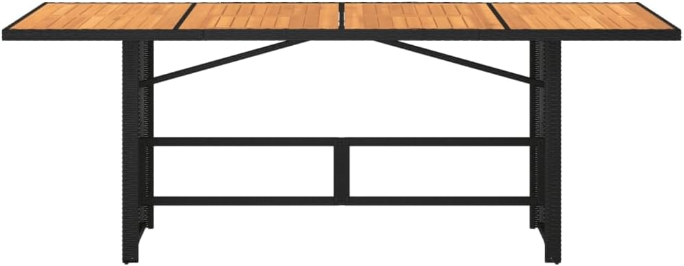 Modern Rectangular Garden Coffee Table Black with Acacia Wood Top Powder-Coated Steel Frame 74.8x31.5 in Patio Furniture Outdoor Table for Terrace and Indoor Use