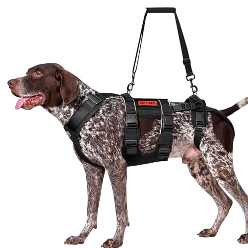 OneTigris SKYEWALKER Pettorina per Cane, Imbracatura Regolabile per Sollevamento con 2 Maniglie per Supporto e Riabilitazione, Adatta per Cani di Taglia Media e Grande, Nero, XL