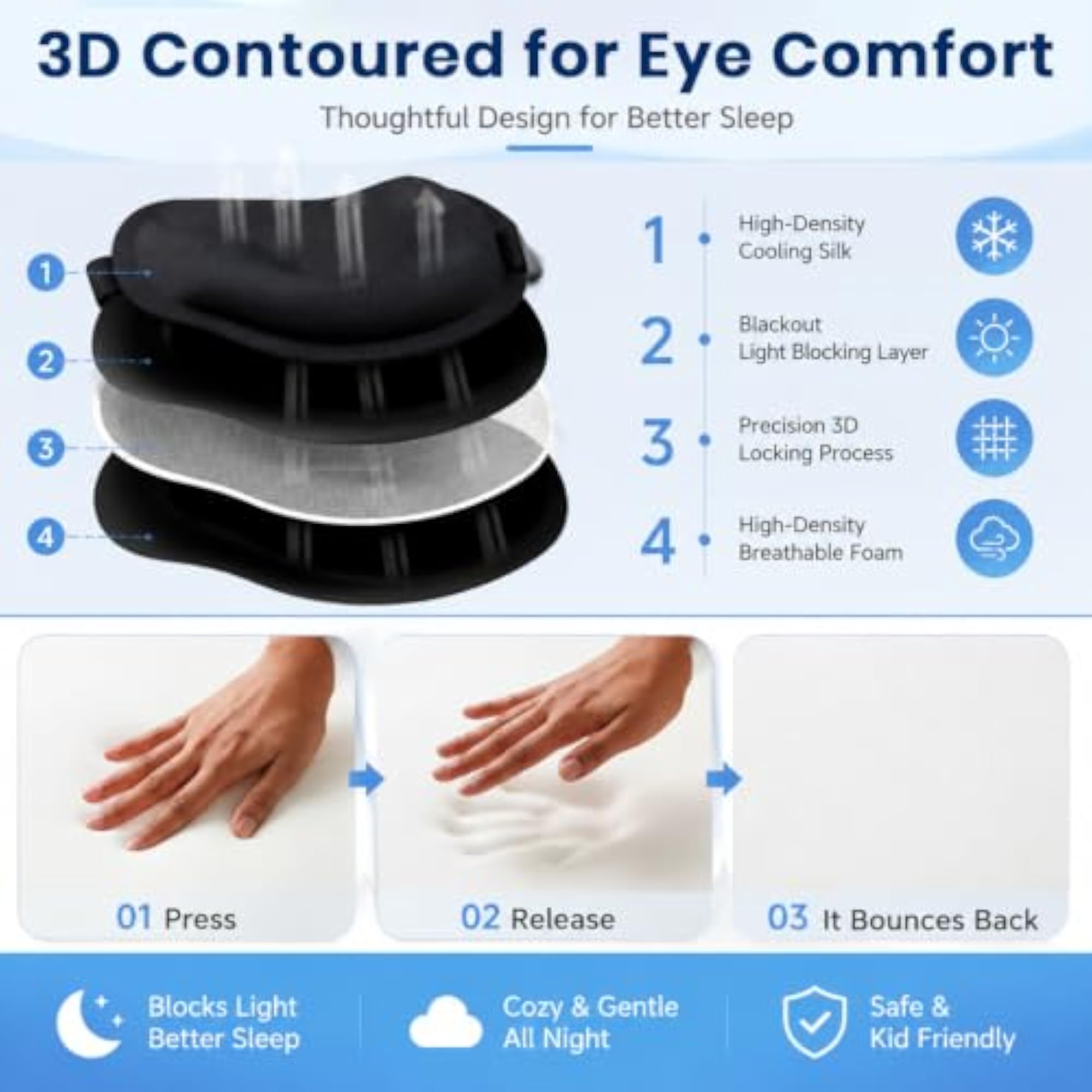 Cute Sleeping Eye Mask for Kids, 3D Contoured Design