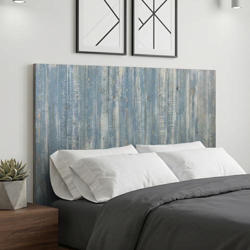 Barn Walls Solid Wood Queen Headboard, Wall Mounted Floating Fluted Headboard for Queen Bed Size, Farmhouse Rustic Mid Century Style, Low Profile Mount, Blue Powderwash, 64.5" L x 2" W x 36" H