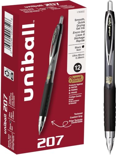 Image of uniball 207 Signo Gel Ultra Micro Gel Pen, Retractable, Extra-Fine 0.38 Mm, Black Ink, Smoke Barrel 12 Count (Pack of 12)