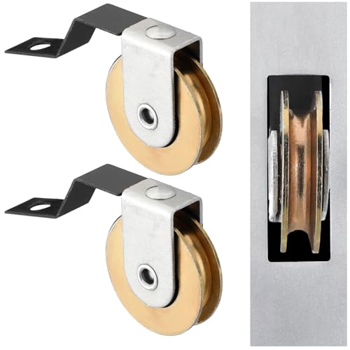 Threlaco 4 Pack 1 Inch Heavy Duty Steel Sliding Screen Door Rollers with 1-3/4 Inch V Style Off-Set Bend Tension Spring and Steel Ball Bearing Smooth-Glide Roller for DIY Repair Screen Door