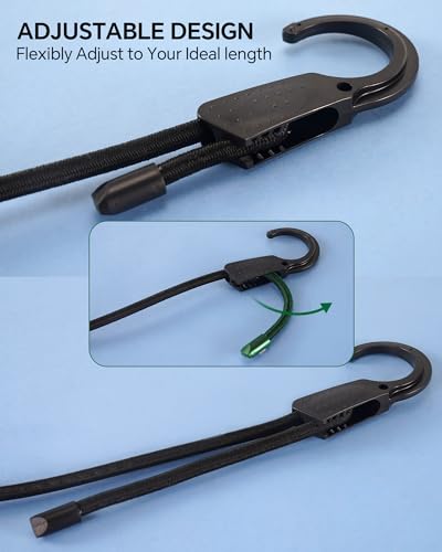Image of 80 inch Adjustable Bungee Cords with Hooks, Flexibly Adjust from 6.5 inch to 80 inch, Black Bungee Straps with Superior Elasticity & UV Resistance, Perfect for Cargo, Camping, Tents, Bike, Luggage, etc (4 Pcs)