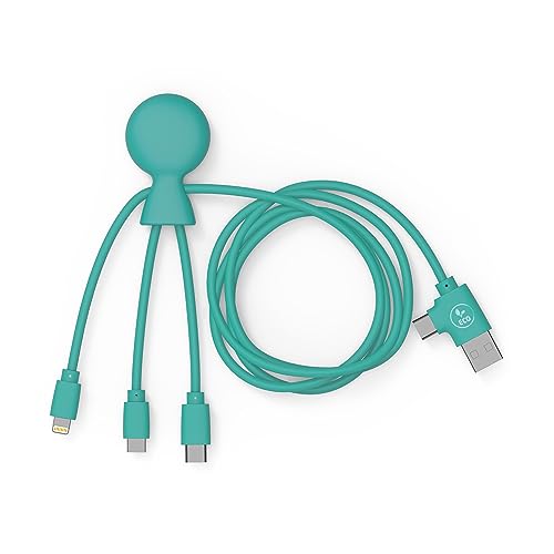Xoopar Mr Bio 1m 4-in-1 Multi-USB Cable Octopus Shaped Universal Charger Recycled Plastic USB Socket USB-C Lightning Micro USB for Universal Smartphone Mint