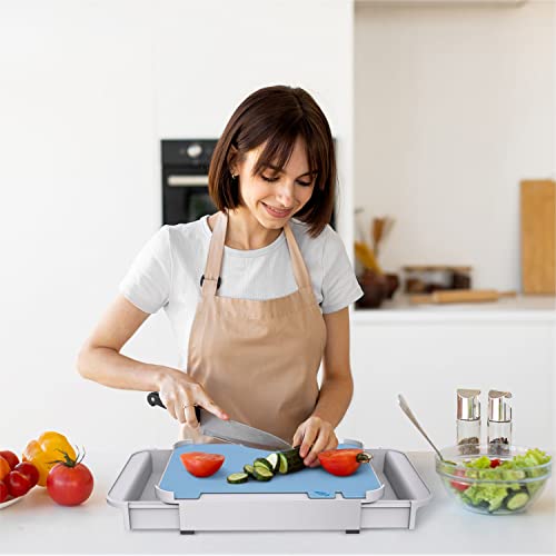 Empava Cutting Board Set With 2 Containers and Non-Slip Feet - Color Coded BPA Free Plastic Kitchen Board, Dishwasher Safe - Image 5