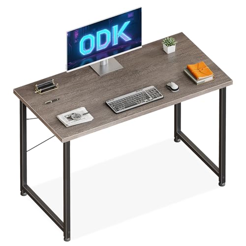 ODK Escritorio Pequeña, 100x48cm Mesa de Estudio de Ordenador con Pies Ajustables Mesa de Escritura de Ordenador para Oficina, Dormitorio, Gris