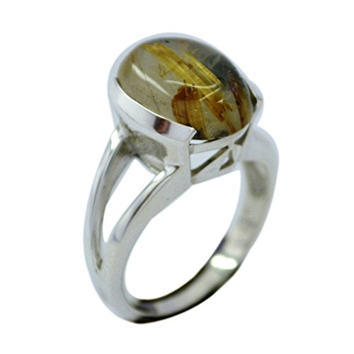 Bague en quartz rutile naturel et argent sterling avec anneau fendu élégant