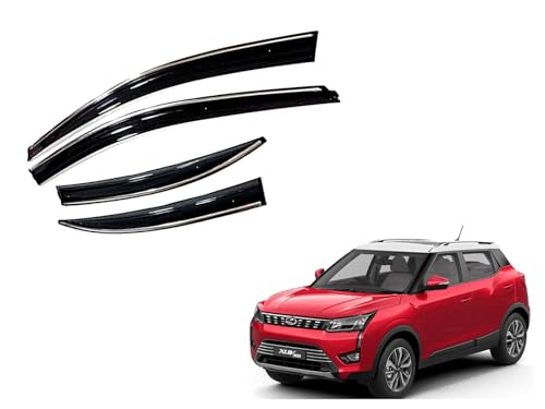 Image of CAR SAAZ Unbreakable Chrome Line Door Visor for XUV 300 (2019-Present)(Set of 4Pcs) | Rain Guard | Wind Deflector