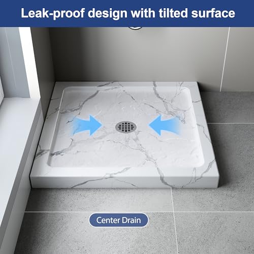 Image of KPUY 32'' X 32'' Shower Base Pan with Center Drain, Carrara White