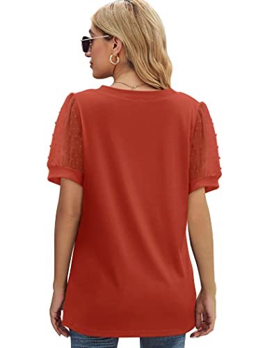 Image of Aokosor Womens Summer Tops V Neck T Shirts Swiss Dot Puff Sleeve Tops Loose Casual Tshirts