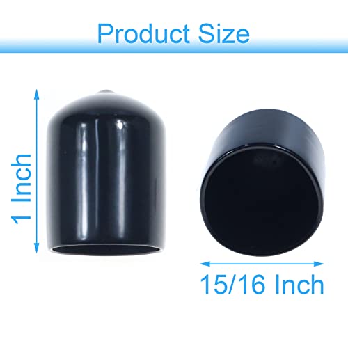 Image of Acocony 15 /16 Inch Rubber Cap (23.80 mm) Round Black Pack of 12 | PVC Rubber End Caps Dustproof, Protective & Aesthetic Flexible Covers for Tubing, Pipes, Poles, Bolts & More