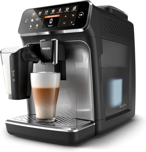 Philips Espressomaschine von Bohnen zu Tasse - LatteGo Milchaufschäumer, 8 Kaffeevarien, intuitives Display, Schwarz (EP4346/70)