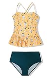 Tutorutor Kid Girls High Waisted Cute 2 Piece Peplum Halter Bikini Sets Ruffle Floral Print Teen Spaghetti Swimsuits