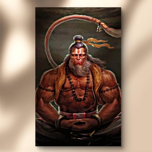 Image of SAF Lord Hanuman Meditation Wall Poster | Powerful Bajrangbali Yogic Art Print | Premium Sparkle Laminated Waterproof Vinyl Poster | Unframed Spiritual Wall Decor 12 x 18 inch