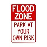Flood Zone Warning Sign, Parking Lot Metal Security Signs, Safety Wall Decor Use for Home Business Yard Garden Office Street Road Indoor Outdoor Easy to Mount 8 x 12 Inch