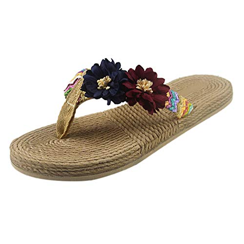 TEEL ONG - Sandalias con diseño de tejido colorido con decoración de flores, para verano, playa, bohemio, puntera abierta, 1,5/3/5 cm de altura, color, talla 37.5 EU