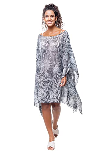 Kaftan 101 Resort Wear Vestido Saida de Praia Crepe Estampado Cor:Preto;Tamanho:ÚNICO