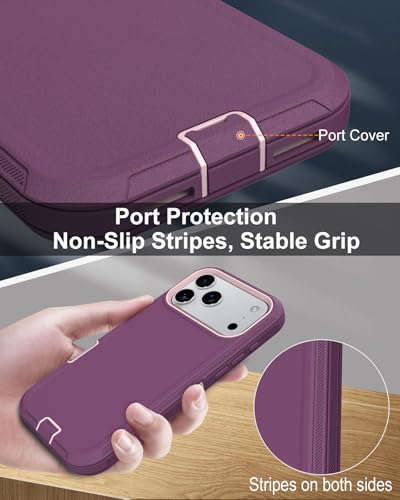 Image of for iPhone 17 Pro Max Case with Port Cover, Rubber Matte, Wine Red | 3-Layer Heavy Duty Armor, 16ft Drop Protection, Non-Slip Shockproof & Anti-Fingerprint