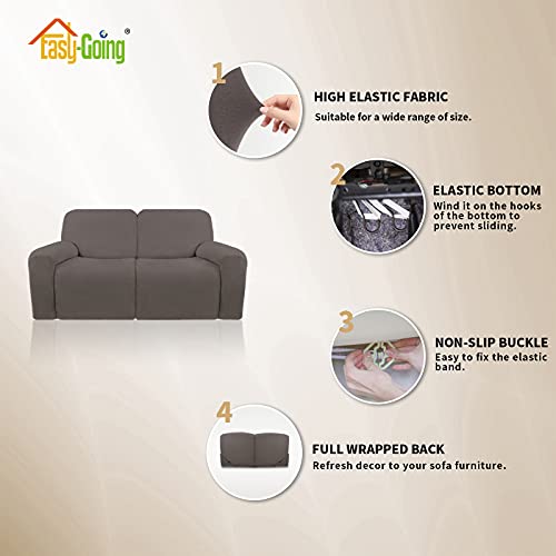 Easy-Going Oversized 6 Pieces Microfiber Stretch Sectional Recliner Loveseat Sofa Slipcover Soft Fitted Fleece 2 Seats Couch Cover Washable Furniture Protector with Elasticity for Kids Pet Taupe