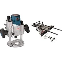BOSCH 120-Volt 2.3 HP Electronic Plunge Base Router MRP23EVS&BOSCH RA1054 Deluxe Router Edge Guide with Dust Extraction Hood & Vacuum Hose Adapter, Black