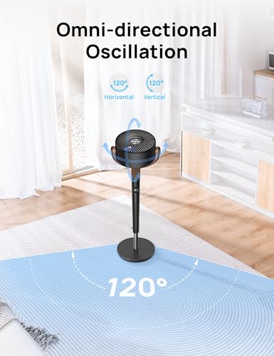 Image of DREO Fan for Bedroom, 120+120Omni-directional Oscillating Fan, 90ft, DC Motor, 20 dB Quiet Standing Pedestal Fans, 8 Speeds, 3 Modes Circulator with Remote, 35-40 inchAdjustable Height, 8H Timer, Black